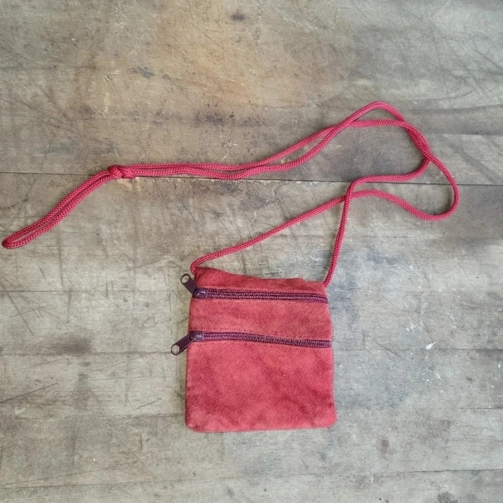 Vintage suede zippered  pouch on cord